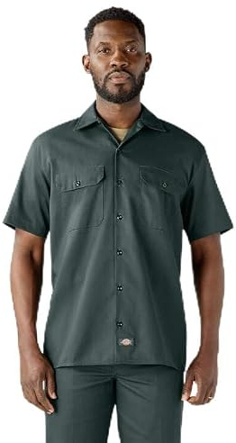 Dickies Arbeitshemd für Herren, kurzärmelig, Jäger-Grün, XL Groß Tall