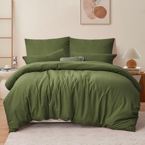 RUIKASI Bettwäsche 200x200 Grün 3teilig - Olivgrün Mikrofaser Bettwäsche-Sets Oeko-TEX, Bettbezüge 200 x 200cm + 2 Kissenbezüge 80x80cm mit Reißverschluss, Weich und Bügelfrei
