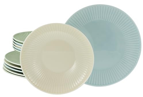 CreaTable, 24033, Serie Valencia Pastell, 12-teiliges Geschirrset für 6 Personen aus Porzelan Tafelservice aus Porzellan, spülmaschinen- und mikrowellengeeignet, Made in Europe