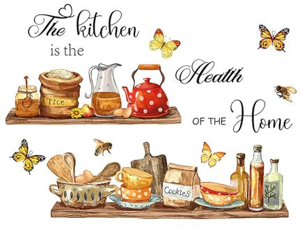 SEABABOO Wandtattoo Küche Kochen Wandaufkleber Küche Wandsticker Küche Schmetterling Und Küchenregal Küchenutensilien Muster Wandsticker für Küche Esszimmer Küchenschrank Wanddeko (30x90CM)