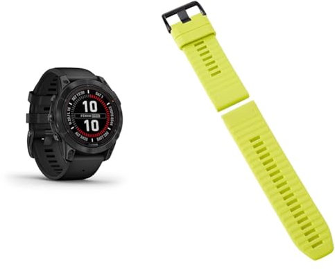 Garmin fēnix 7 PRO SOLAR, Multisport GPS Smartwatch, Advanced Health and Training Features QuickFit 26 Watch Bands- Amp Yellow Silicone