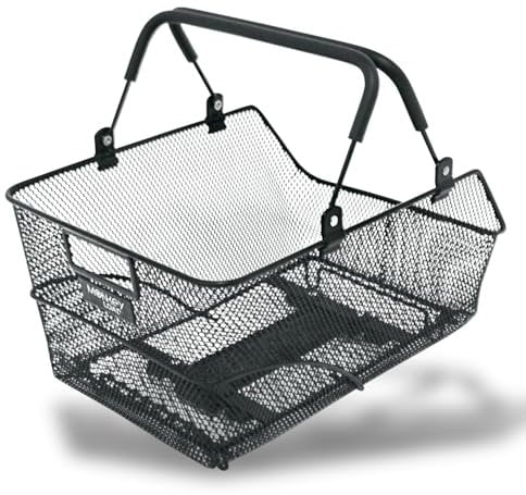 Northwind Basket A-Long MLT Robuster Fahrradkorb (Sichere MonkeyLoad Befestigung, Sattelaussparung, Längsmontage, Tragegriff, EInkäufe sicher transportieren), Schwarz