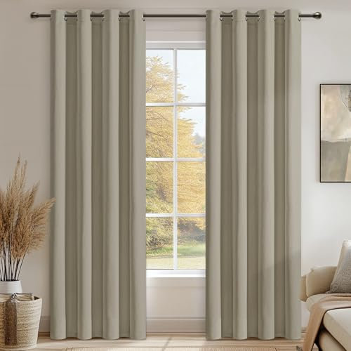 MRTREES Vorhang Blickdicht Leinen Thermovorhang Blackout Vorhang mit Ösen, Gardinen Verdunklung 2er Set, 220 cm Lang, 132 cm Breit, 100% Abdunkelnde Vorhänge für Schlafzimmer Wohnzimmer