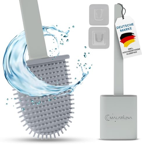 MALARUNA Toilettenbürste silikon - Klobürste Silikon, Bürstengarnitur mit Wandmontage Set für Bad, Flexibler hygienischer Bürstenkopf, WC Bürste Schwarz, Weiß, Grau, WC Bürste Silikon (Grau)