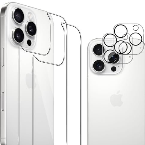 Pkila Back Screen Protector Compatible with iPhone 16 Pro Max, 2 Pack Tempered Glass Protective Back Film 2 Pack Camera Lens Protector Anti-fingerprint Bubble-free 9H Hardness Back Screen Protector
