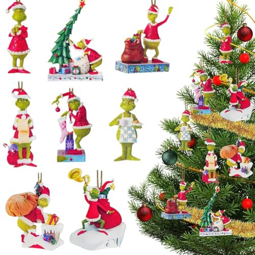 Deko WeihnachtenAnhänger 8 Stück Acryl Hängeornament Lustige Anhängerdekorationen für den Weihnachtsbaum im Innenbereich für Urlaub, Party,Fenster Drinnen und Außen,Weihnachtsdekorationen