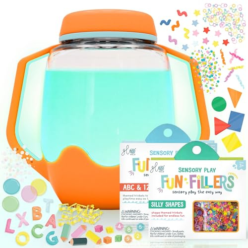Glo Pals, Dose für sensorische Füllstoffe, Spiel für Kinder ab 18 Monaten, unterstützt die sensorische und kognitive Entwicklung, Orange-Teal, 10 x 8 cm