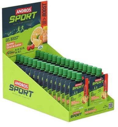 Andros Sport - Gel Boost (30x40g) - Geles energéticos - Rica en fruta y carbohidratos - Guaraná cítrico
