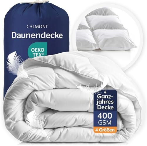CALMONT - Daunen Bettdecke I Daunendecke 155x220 I 100% extra weiche Federn & Daunen | Fachärztlich geprüft für Allergiker | Oeko-Tex (155 x 220 cm, Ganzjahresdecke)