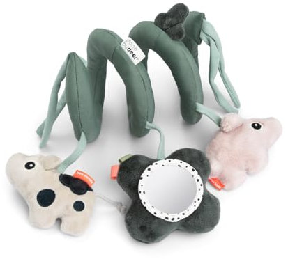 Done by Deer Activity Spirale Tiny Farm Grün - Baby Zubehör, Unterhaltung für unterwegs ab 0 Monate – Das Babyspielzeug kann am Gitterbett, Laufstall, Autositz oder Kinderwagen befestigt Werden