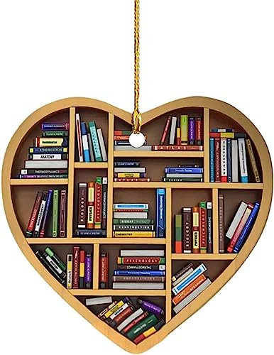 Book Lovers Heart Ornament, Reading Book Christmas Ornament, Acrylic Tree Ornament Christmas Tree Decorations Gift Suitable for Halloween, Thanksgiving,Cute Ornaments