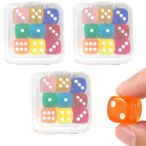 SGERUFZ 27 Pcs Dadi 6 Facce 14mm Trasparenti per Dadi da Gioco e per Insegnare Matematica 9 Colori