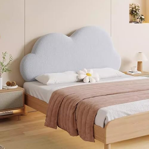 Kopfteilbezug in französischer Wolkenform, hautfreundlich und dick, Anti-Kollision, abnehmbar und waschbar, weiches Polster, große Rückenlehne, Hellgrau, 180 x 65 cm, mit Kopfteil