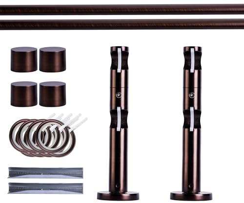 Victoria M. Gardinenstange Set mit Kappenknäufen mit Wandhalter und Flachring, Vorhangstange Ø 19 mm Länge 140cm, 2-Läufig, Rot-bronze gebürstet