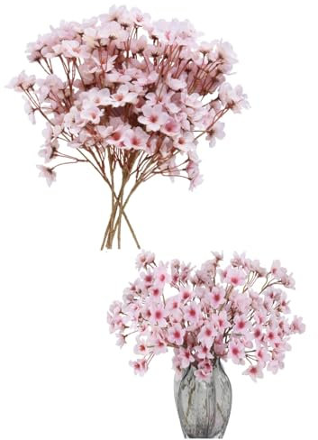 COMVASTARS6Pcs fiori finti per decorazioni,Fiori di Ciliegio Artificiali,Fiori Finti 40cm Lungo Steli Seta del Faux floreale Piante Fasci Rami Decorazione per Casa Vaso Bouquet da Sposa Partito Tavola