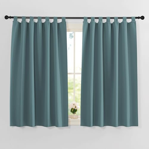 PONY DANCE Kurze Gardinen Kinderzimmer Fenstergardinen mit Schlaufen Vorhang Hitzeschutz Verdunklungsvorhänge Wohnzimmer Schlaufenschal 2er Set H 145 x B 140 cm, Arktisches Blau