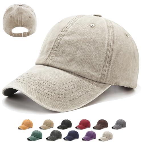 XIEXIESHER Unisex Baseballkappe Damen Herren, 1/2 STK Einheitsgröße, Metallverschluss Verstellbar, 14 Farben, Vintage Basecap Kappe, Retro Schildmütze UV Schutz Outdoor Reisen Angeln Camping(Beige)