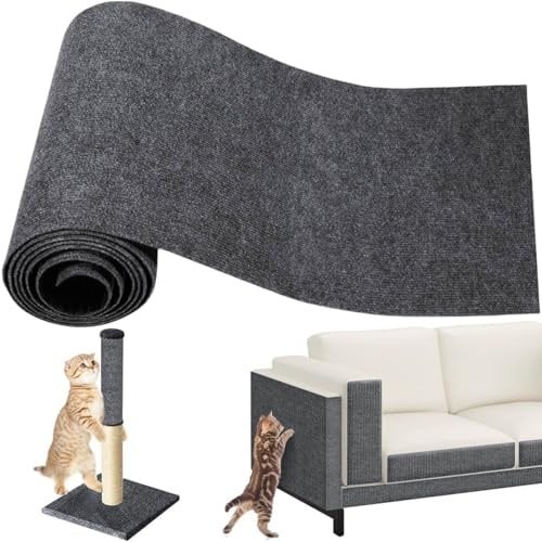 Selbstklebend Kratzmatte Katze 200cmx40cm Kratzschutz Sofa Katze Kratzbrett | DIY Kratzteppich Katzen Kratzbretter Kratzwand Katzenkratzmatte für Möbel Tür Wand und Couch Schutz (Dunkelgrau)