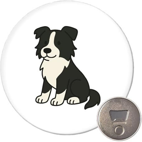 Huuraa Magnet Border Collie Border Comic Geschenk | 59mm Kühlschrankmagnet rund Flaschenöffner Geschenkidee dekorativer Magnet für Magnettafel, Kühlschrank oder Whiteboard