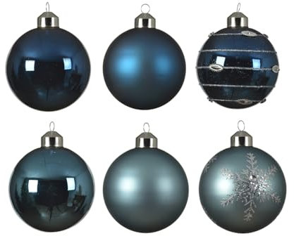 Christbaumkugeln Weihnachtskugeln Glas glänzend matt 6er Set Baumkugeln Baumschmuck (Blau Dunkelblau)