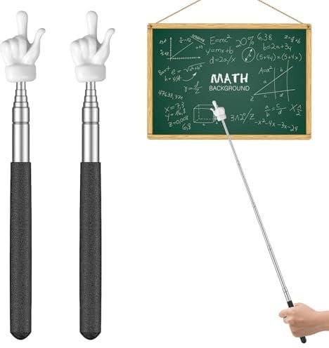 Uniclife 2 Stück Zeigestab Ausziehbar, Teleskop Lehrer Zeiger Mini Ausziehbarer Finger Zeigestock für Klassenzimmer, Verlängerbarer Handzeiger für Grundschule/Kindergarten (Bis 55 cm, Schwarz)