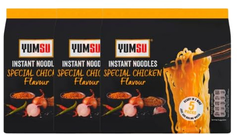Yumsu Special Chicken Flavour Ramen Noodles – 5 x 70g Assorted Pack – Savoury Instant Noodles, Halal Certified, Quick Meal Option, Asian Style Soup Base (Pack of 15)