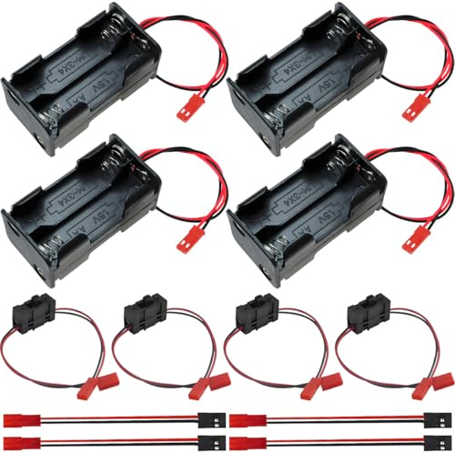 ZHUROUPU 4Pcs 4 Cell 6V AA Battery Container Holder Case Box Pack with JST Plug, 4Pcs 2-Way Power On/Off Switch JST Style Plug Receiver for 1/8 1/10 1/16 RC Car/Crawler/Truck, 4Pcs JR to JST Cable