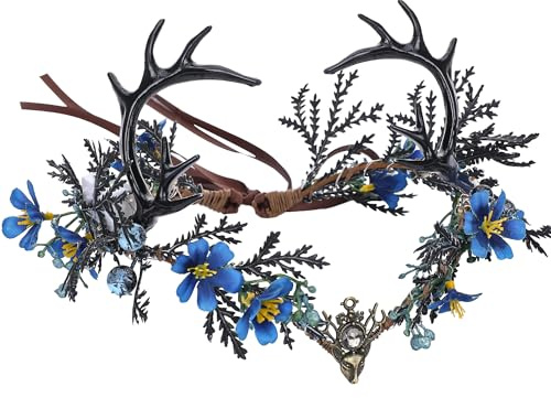 MOSTORY Elfen Krone Geweih Kopfschmuck für Reh Renaissance Accessoire Cosplay, Dunkel Waldfee Feenkrone für Frauen Faschingskostüme