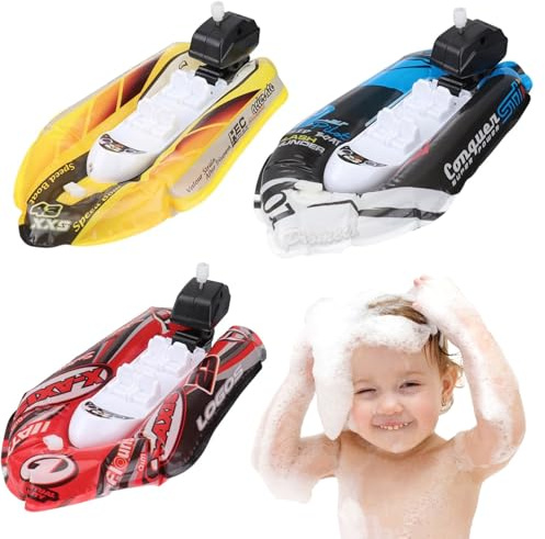3-teiliges Badespielzeug für Kleinkinder im Alter von 2 bis 4 Jahren, zum Aufziehen schwimmende Badespielzeugboote für Kleinkinder, Mini-Schlauchbootspielzeug für Schwimmbäder, Strände und Wannen für