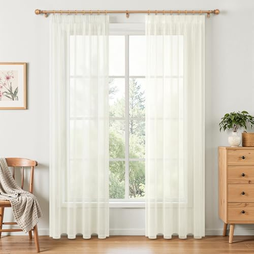 MRTREES Gardinen für Schienensystem Creme 2er Set H 225 x B 140 cm, Gardinen Kräuselband Voile Vorhänge Wohnzimmer Modern Transparent Fenster Gardine Schlafzimmer Elegant Stores