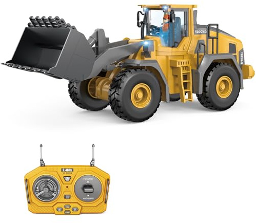 Ysityum Ferngesteuerter Frontlader, 9-Kanal RC Baustellenfahrzeug (Lader) Spielzeug mit Licht und Sound, 2,4 GHz Ferngesteuerter Bulldozer für Jungen im Alter von 6, 7, 8, 9 und 10 Jahren