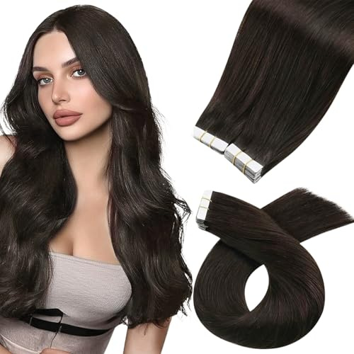 Moresoo Tape in Hair Extensions Human Hair Dark Brown Remy Hair 24 Inch | Add Volume, Easy Install, For Women, For Party, Adds Length, Heat Safe, Can be Straightened or Curled, Crack Proof, 100g/Set