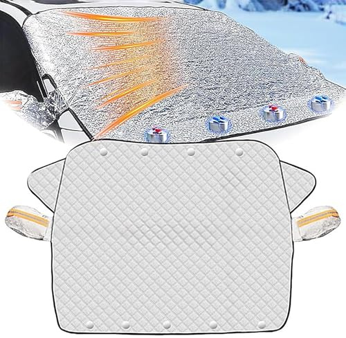 Minhaxue Frontscheibenabdeckung, 170x143cm Magnet Fixierung Auto Abdeckplane Winter, Scheibenabdeckung mit Spiegelabdeckungen, Scheibenschutz Auto Winter Frontscheibe Faltbare für Autos und SUV