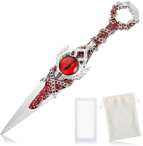 Lanties Red Cosplay Ninja Kunai Personalized Stainless Steel Throwing Knives with Display Box Velvet Bag Knives for Anime Fans Collection Gift Desk Decoration Backpack Pendant (Demon Eye)