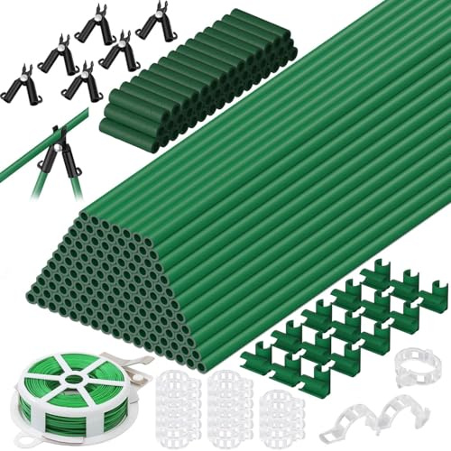 Tetutor Lot de 130 piquets de jardin, piquets à tomates en fibre de verre, piquets robustes pour plantes d'intérieur et d'extérieur, supports pour tomates, légumes et fournitures de jardinage