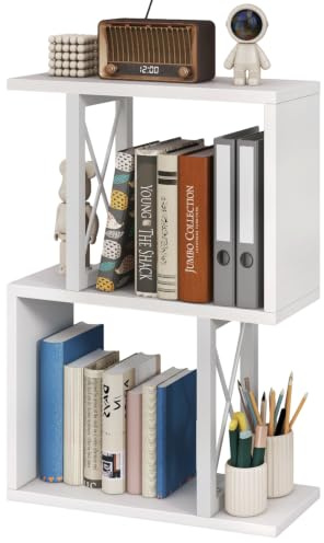 IBUYKE Desktop-Bücherregal 3-stöckiges Tischregal, Regal,TMZ011W | Aufbewahrungsorganizer, Anbau für Büro/Wohnheim, stabiles Schreibtischregal