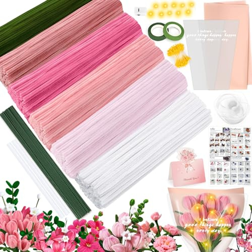 ZLPBAO Scovolini Colorati per Lavoretti, 450 Pezzi Scovolini Colorati per Lavoretti 5 Colori Pipe Cleaner Blu con 25 Steli per Progetti Artigianali di Bouquet di Fiori di Tulipani Fai Da Te Bastoncini