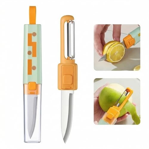 2-in-1 Potato Peeler & Paring Knife - Portable Vegetable Peeler for Kitchen or Outdoor, Veg Peeler Stainless Steel, Speed Peeler Hand with Small Fruit Knife for Potatoes, Carrot, Potatoe, Green