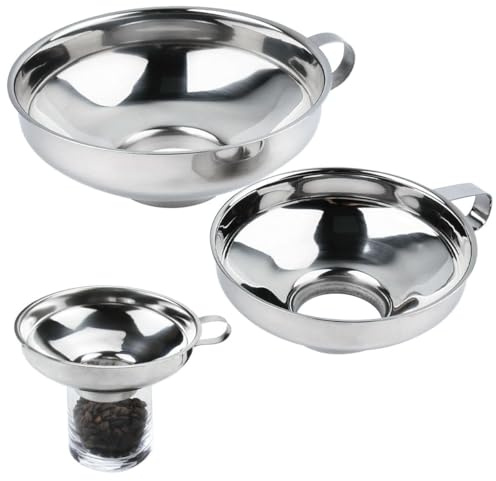 2Pack Edelstahl Marmeladentrichter Breite Öffnung Ø38mm & Ø54mm Einfülltrichter – Marmelade Trichter Einmachtrichter, Hochglanzpoliert Rostfrei mit Henkel für Marmelade, Gewürze, Öl, Bohnen Umfüllen