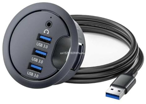 USB Hub Mounting Grommet Hole Desktop Organizer Compatible With PC Laptops HDD USB Device(3xUSB-1x3.5mm)