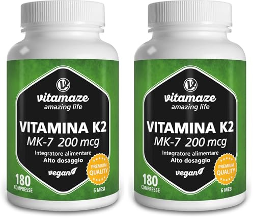 Vitamaze® Vitamina K2 MK-7 200 mcg All Trans 100% Alto Dosaggio Menachinone, 180 Microcompresse Vegan, Qualità Tedesca, Naturale Integratore Alimentare senza Additivi non Necessari (Confezione da 2)