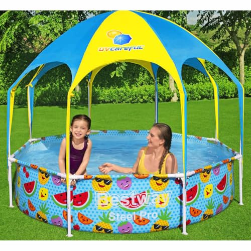 Runheo Piscine Hors Sol Steel Pro UV Careful 244x51 cm en Acier résistant à la Corrosion Bassin de baignade Familial pour Jardin extérieur avec Protection Solaire UPF 40+ et système de Drainage