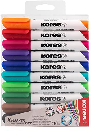 Kores - K-Marker XW2: Bunte Whiteboard Marker mit Keilspitze, trocken abwischbar und nahezu geruchslose Tinte, Schul- und Bürobedarf, Set aus 10 Sortierten Farben