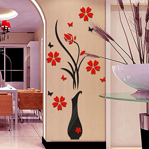 3D Wandtattoo, Sunday Acryl Wandaufkleber Wandsticker für Home Decor Schlafzimmer Wohnzimmer Wanddekoration DIY Vase Blumen Baum Kristall Wandaufkleber Aufkleber (80 * 40cm, B)