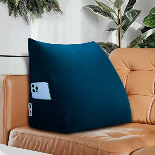 VERCART Rückenkissen Bett Gepolstert Kopfteil Lesekissen, Rückenlehne Wandkissen Keilkissen Große Sofakissen Couch Kissen XXL Rücken Anlehnkissen Abnehmbarem Bezug Samt Blau 45cm…