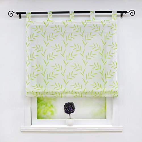 Joyswahl Voile Raffrollo halptransparenter Schlaufen Gardine mit Blätter Muster »Bärbel« Schals Fenster Vorhänge BxH 80x140cm Grün 1er Pack