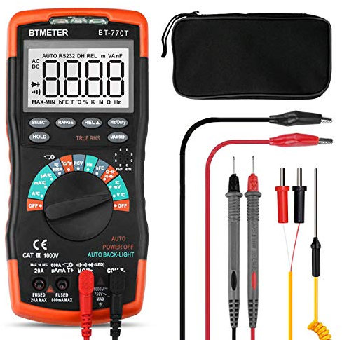 Multimètre Numérique Testeur BT-770T TRMS 6000 Compte Voltmètre à Plage Automatique Mesure Testeur de Tension,Courant,Résistance,Continuité,Température avec NVC,True RMS,Arrêt Auto,Maintien de Données