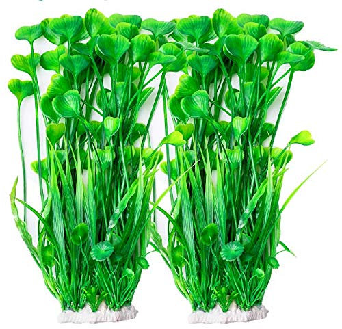 BEGONDIS 2 Pcs Artificial Water Plants, Fish Tank Aquarium Decorations, Made of Soft Plastic, Good for All Fish & Pets (Large Plant - Green)
