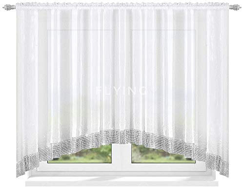 TOP Fertig-Gardine aus Voile NEU Top Design Set Gardinen mit Kräuselband Schöne Wohnzimmer Küche-Gardine mit Kräuselband und Zirkon LB-223 (150 x 400 cm) (150 x 400 cm)
