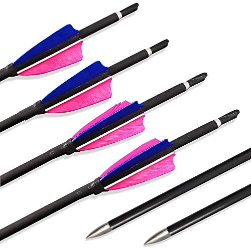 SHARROW 12pcs Bogenschießen Carbonpfeile 31 Zoll mit Naturfedern Carbon Pfeile für Bogen Spine 900 Bogenpfeile Zielübungspfeile für Recurvebogen Longbogen (Rosa)